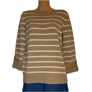 Jones New York Signature Women Large White Beige Gold Sweater Preppy City Classy